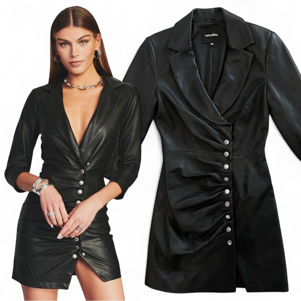 Retrofête Willa Lamb Leather Mini Dress